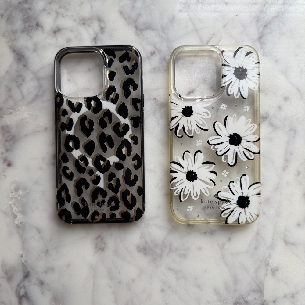 Kate Spade Black/Brown Leopard Print & Black/white Floral iPhone 13 Pro Cases